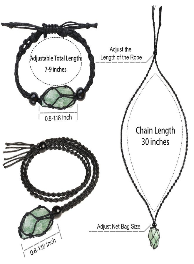 Anjiucc Handmade Natural Gemstone Crystal Pendant Necklace and Bracelet Set Handwoven Necklace, Adjustable Length (Green Fluorite Set) - Image 2
